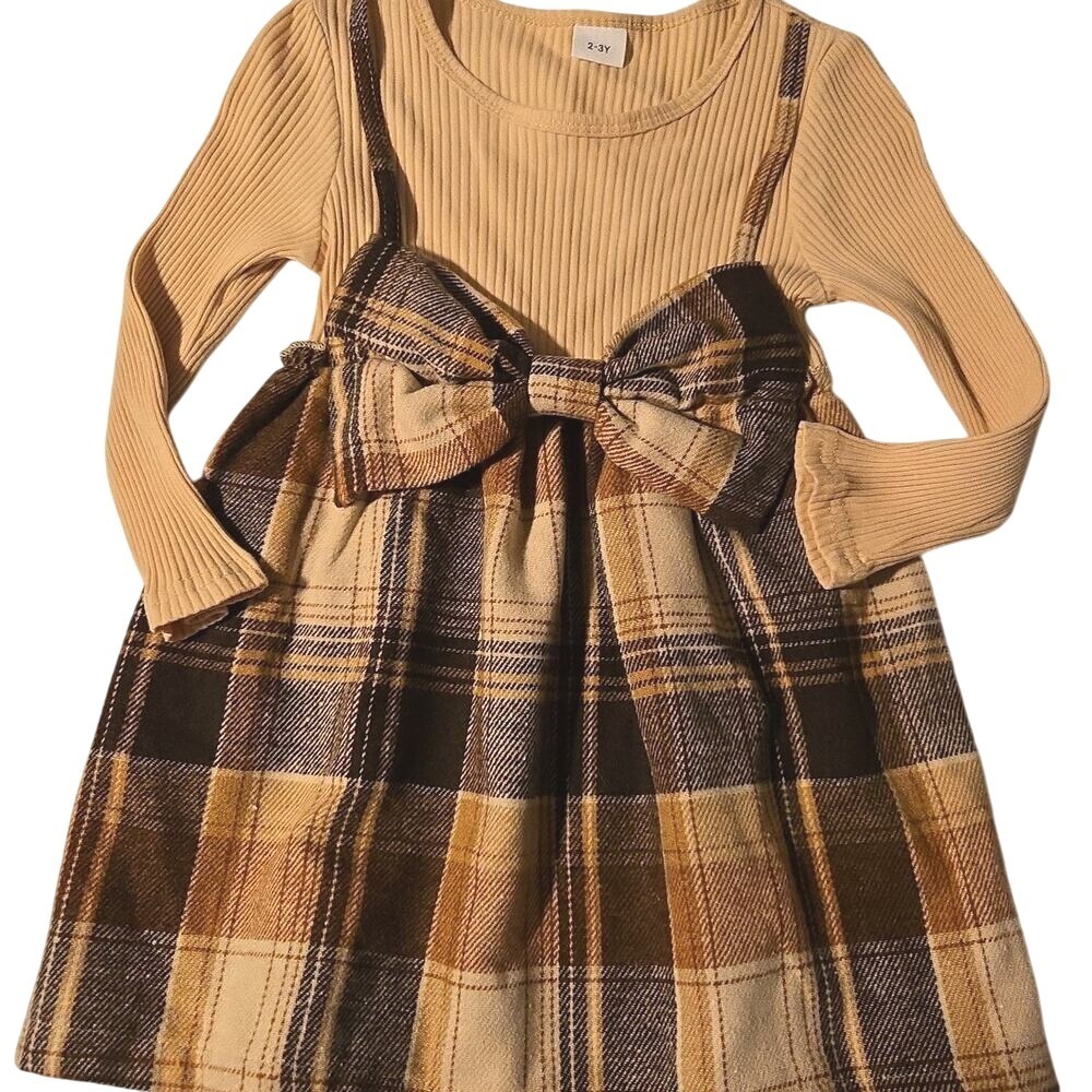 SHEIN Fall Checkered‎ Bow Dress 2-3Y